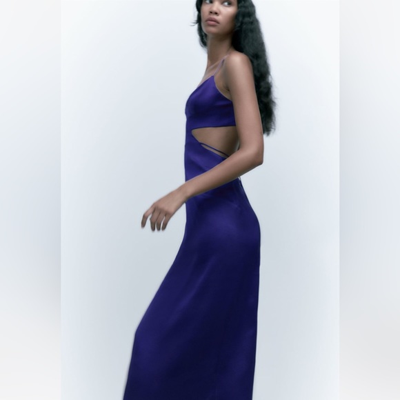 ZARA BLUE SATIN EFFECT CUT OUT DRESS - Picture 9 of 16